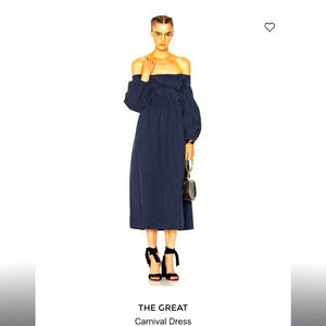 The Great The Bishop Sleeve Carnival Dress navy dress revolve boho fall luxury